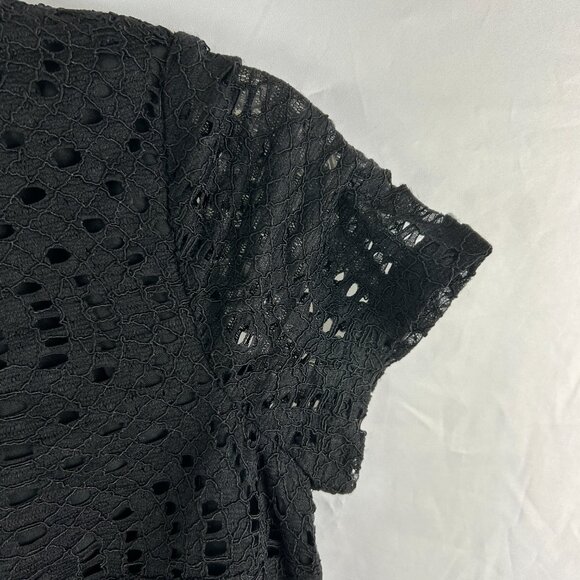 NWT J Crew Black Lace Top Size 00 Short Sleeve Eyelet Lace Blouse - Picture 4 of 12